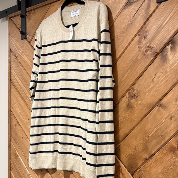 Men’s Old Navy Tan and Navy Striped Crew-Neck Sweater NWT - Picture 3 of 6